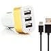 Produktbild Saxonia KFZ Ladegerät + USB C Kabel Adapter mit 3 USB Port Auto Ladeadapter für Tablet und Smartphone HTC 10, Huawei P9, Nexus 6P, Honor 5X, LG G5, Lumia 950/950 XL und weitere | Gold (USB Type-C 1m Kabel, schwarz)