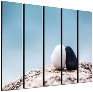 Tranquility relaxation Yin Yan Stones 5 x 30 x 120 CM XXL extra Large 5–Piece Picture on Canvas and Stretcher Frame, Ready to Hang-Our Images on Canvas captivate with their unusual formats and extremely detailed print from up to 100 Mega Pixel High Resolution photos.