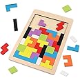 Smoneo Wooden Tetris 3D Jigsaw Puzzle Brain Teasers Tangram Game Intelligence Colorful 3D Russian Blocks Montessori Education Toy for Boys & Girls Educational Gift for Kids