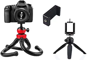 MOBONE Combo YT-228 Mini Tripod with Flexible Gorillapod Octopus Tripod13 inch with 360 Rotating Ball Head Tripod for All DSLR Cameras (Black and Red)