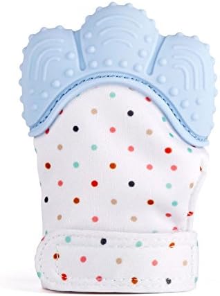 Silicone Baby Mitt Teething Mitten Teething Glove Candy Wrapper Sound Teether (Pastel Blue)