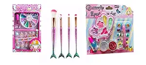 KANNAN STORE Real Makeup Set Cosmetic for Little Girls,Kids Makeup Kit for Girls, Kids Play Washable Makeup Set and Nail Art Box and 4 Piece Makeup Brush, Best Girl Gifts for 3/4/5/6/7year