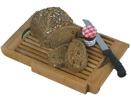 Schneidebrett Bambus Brotscheidebrett mit Messerschacht Krümmelfach und Brotmesser von Conny Clever® - 3