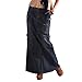 Produktbild JiaMeng Damen lose Rock Mode Lange Mitte Taille Knopf Tasche vorne gerade Denim Maxi Röcke