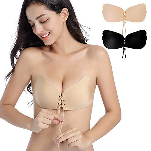 SANMIO - 2 Stück Soutien-Gorge autoadhésifs - Femme ,Schwarz Beige,D