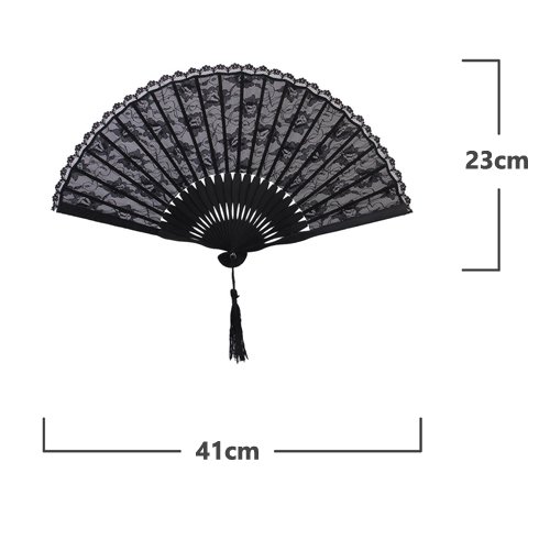 Spitze Fächer Schwarz – Sevada Japanische Handfächer Karnevals Party Hochzeit Dekoration Tanzabend Geschenk Maske - 6