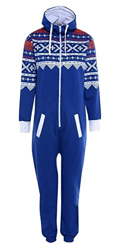 Royal Blue Aztec 7-8 Years - Stacy New Girls Kids Boys Hooded Exposed Zip Front Plain or Aztec Print All in One Jumpsuit Onesie