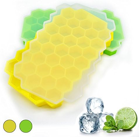 Xixihaha Ice Cube Trays with Lid Food Grade Ice Cube Flexible Silicone BPA Free (Green&Yellow)
