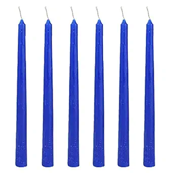 SITARA CRAFTS Long Houseold Orange, Red, Green, Blue & White Taper Candles |Unsented Premium Quality Wax| 10-Inch Tall | 8 Hour Clean Long Burning | Set of 6 | Party and Special Occasions (Blue)