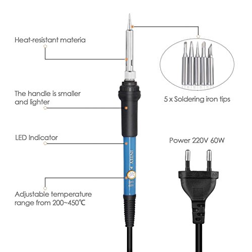 INTEY 17PCS Lötkolben Set 60 W 220V Einstellbare Temperatur von 200–450°C Ideal für Lötarbeiten & Reparaturen, Hobby, Schule & Haushalt - 6