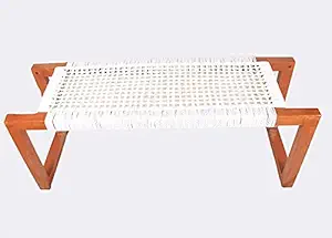 AZUKA Furniture Wooden Rope Bench | White for Home, Office and Outdoor | (Double Seater)