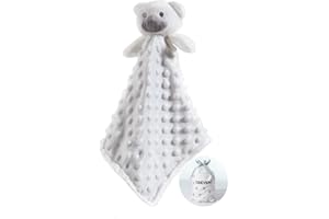 CREVENT Soft Cute Snuglling Toy Baby Security Blanket Comforter Unisex, Mink Dot Front + Sherpa Backing with Animal Face(White Bear)