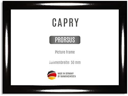 CAPRY PRORSUS 50 mm made to measure picture frame for 65 x 85 cm images, colour: black high gloss, handmade MDF frame with break resistant anti-reflex artificial glass pane and sturdy MDF backing, frame width: 50 mm, outer dimensions: 73,6 cm x 93,6 cm