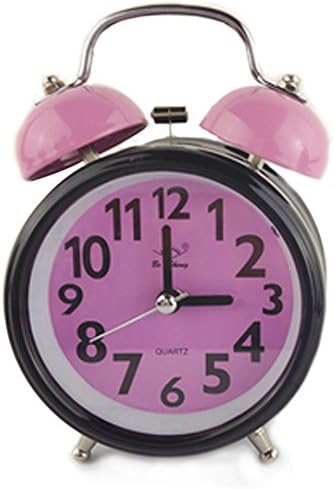 ashdown Retro Twin bell non ticking Silent Desk Travel Alarm Clock With Nightlight Pink & Black