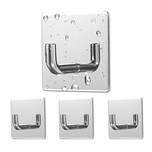 AJOXEL 4 Piezas Ganchos Adhesivos, Gancho Toallero Ganchos de Pared 304 Acero Inoxidable Autoadhesivo Perchero Ganchos Cocina Baño Colgadores pared Ropa Percha Espejo Ganchos (#2)