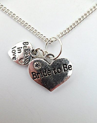SILVER NECKLACE Bride To Be Heart Gem Charm Believe In Love