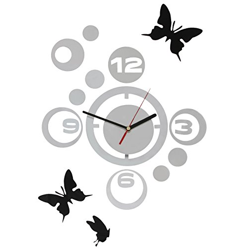 Jago Wanduhr inklusive 3 Schmetterlingen als Wand-Tattoos aus pflegeleichtem Acryl Schmetterlingsmotive für eine freie Anordnung - 4