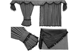 Adomo LKW Gardinen passgenau zum FH4 FH5 in grau mit schwarzen Pompoms/Kugel