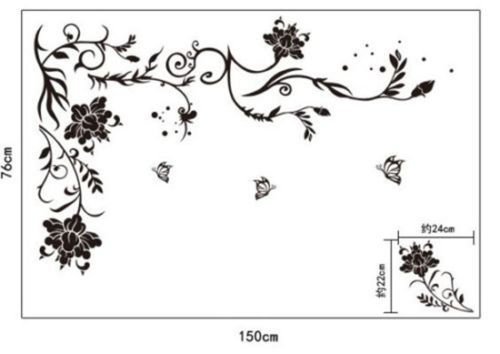 HALLOBO® XXL Wandtattoo Blumenranke Schwarz Rebe Wandaufkleber Schmetterlinge Wandsticker Wall Sticker Wohnzimmer Schlafzimmer Deko Versand aus Deutschland - 5