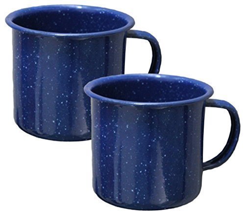 2-er Pack 300ml Emaille Tassen in Farbe blau mit Griff - Becher / Tasse - für Camping, Outdoor, Wandern oder Reise - klein Cup Mug Can Beacker Bowl - original Inet-Trades GmbH Produkt (blau gesprenkelt)