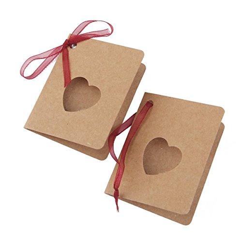LUOEM Kraftpapier Hang Tag Karte Tag Mit Roten Seil Hohle Herz Lable für Hochzeit Geburtstag Deko Pack of 50 - 7
