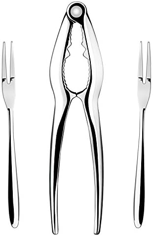 Seafood Tools Nutcrackers Set, Chrome Plated Zinc Alloy Lobster Openers Nuts Cracker Set Includes 1 Cracker and 2 Forks for Seafood like Lobster, Shell Fish, Crab Shells and Nuts Cracking(1CrackerX2 Forks)