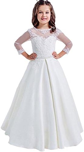 Pnehewery Lace Long Sleeves Hollow Back Flower Girl Dresses 2-14 Year Old