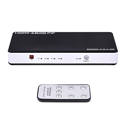 VIFLYKOO 4K HDMI SWITCH 4 Port 4 x 1 HDMI Switch mit PIP und IR drahtlose Fernbedienung, HDMI-Switcher-Hub-Port schaltet