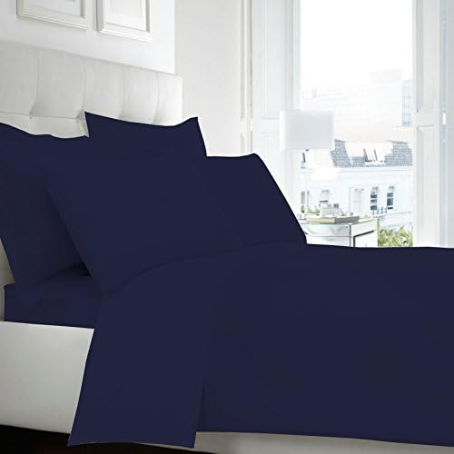 SASA CRAZE NON IRON Parcale Plain Dyed Duvet Cover & 2 Pillow Cases Bed Set (Double, Navy)