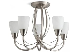 LITECRAFT Madrid Ceiling Light Flush with Frosted Shades - (Satin Nickel, 5 Light)
