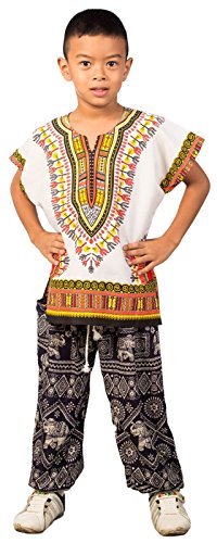 Lofbaz Niños Tradicional de impresión de África Camisa Dashiki Blanco Unisex - 11-12 años