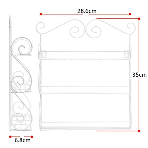 AISHIN Gewürzregal Scroll Spice Dekorative Wand befestigter 3 Tier Wandbehang Kitchen Spice Rack（weiß） - 2