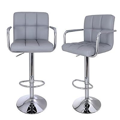 Songmics Lot de 2 Tabourets de bar haut Chaise de bar simili cuir PU chrome hauteur réglable grande base Φ 41 cm LJB93G