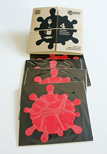 Set of 4 RED Coasters Anti Slip Silicone & Box- FREE POST