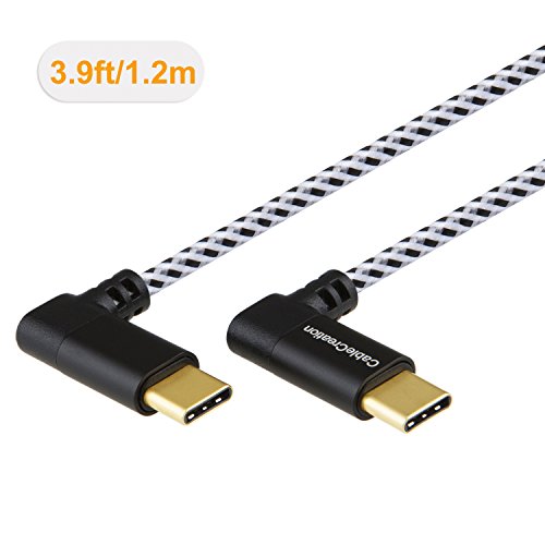 USB Typ C Kabel, cablecreation 4 Füße Dual rechten Winkel usb-c auf usb-c geflochtenem Kabel, 90 Grad für neue MacBook (Pro), Google Pixel XL, Nexus 5 x/6P, LG G5 & mehr, 1,2 m/schwarz & weiß Farbe mit Aluminium Fall - 2