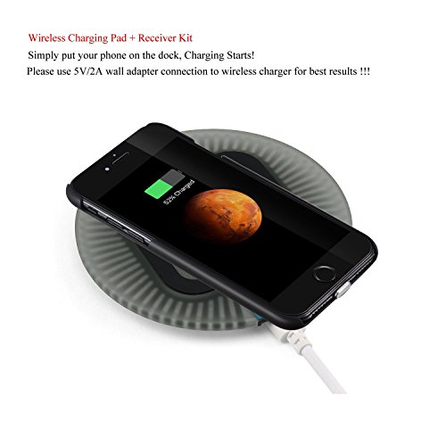 Antye Qi Wireless Charger Kit for Apple iPhone 7 (2016) - 4.7 Version, Including Flexible Matte Finish Wireless Charging Receiver Case and Sleep-Friendly Wireless Charger Pad (Black-Black)