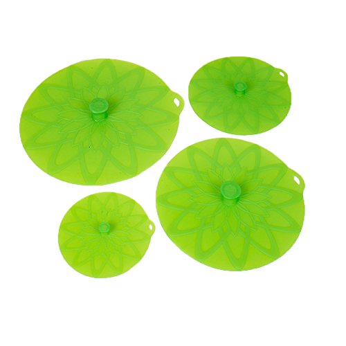 JSS, in Silicone per alimenti a chiusura ermetica, confezione da 4 coperchi per tazze-Contenitori con coperchio in Silicone Verde