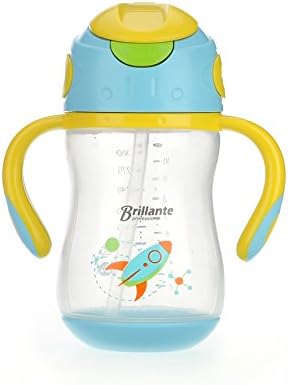 Haier Brillante Baby Straw Cup with Handle, Toddler Learning Drinking Straw Bottles Straw Sippy Cups, 10 oz, Leak-Proof, BPA free (Blue)