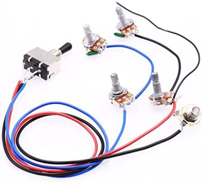 ROCKET Wiring Harness Prewired 2 Volumes 2 Tones 3 Ways Toggle Switch Knob 4-500K Pots For Gibson LP Electric Guitar,Black Tip+4 picks