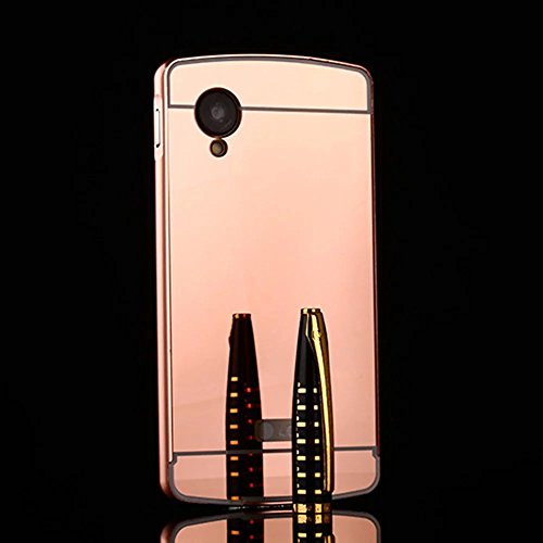 Vandot Caso Funda Carcasa para LG Google Nexus 5  Lujo Ultrafino del Metal de Aluminio Espejo Efecto PC Bumper Hardcase Shell Cover - Rosa Rosado