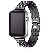 Tiners Kompatibel Apple Watch Band Metall Fünf Perlen Stahl Diamant Sport Strap Serie 3/2/1 Generation Männlich Oder Weiblich Edelstahl-Metallband,Black,38Mm