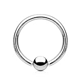 Material: Titanio grado 23; Espesor de barras: 1,2 mm; Bola de cierre: 4 mm; Color: Plata; 1 anillo de BCR - adecuado para casi todos los lugares de perforación; (La ceja, la nariz, el ombligo, íntimo, el oído, el labio, el pecho, etc ...)