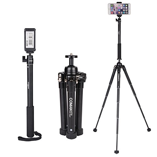 Portatile Kit Treppiede per Asta Incluso E300L Extension Selfie Stick e MT50 Mini Treppiede, Con Supporti per Telefono e Telecomando Bluetooth per Smartphone, DSLR e Fotocamera Mirrorless (Nero)