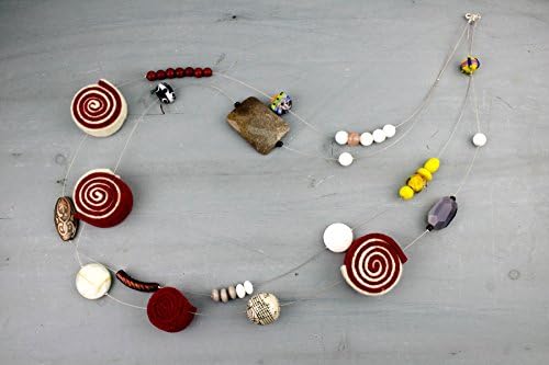 Grey and red Felt, Lampwork Glass Beads and Hard stones - Necklace, Nickel free - Valentine's day