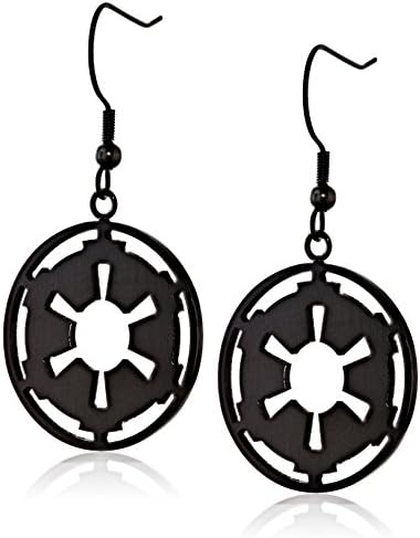 Star Wars Jewelry Imperial Symbol Stainless Steel Black IP Dangle Drop Earrings