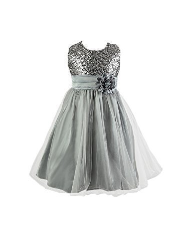 Live it estilo it niÌ±a con lentejuelas vestido flor princesa sin mangas formal boda fiesta dama Plateado plata 6-7 AÌ±os