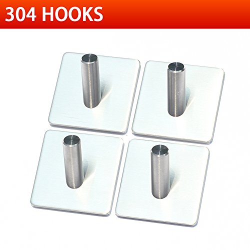 SPAHER Selbstklebend Handtuchhaken Haken Wasserdicht 304 Edelstahl 3M Badezimmer Abnehmbare Toilette Hut Robe Schränke Mantel Sticky Storage Wandaufhängung Rack Rail Bad Handtuchhalter 4 Pack - 6