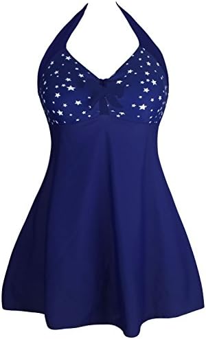 LOVEOURS,Ladies Retro One Piece Push Up Swimming Costume Dress Beachwear Plus Size Halterneck Swimwear (UK Size 18-20(XL), Color 7)