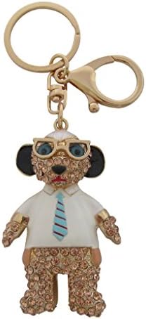 Pick A Gem Gold Plated Enamel and Crystal Bear with Glasses Keyring Keyfob Keychain Bag Charm