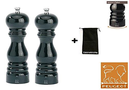 Peugeot Set PARIS Pfeffermühle + Salzmühle uselect schwarz lackiert 18 cm + Stoffbeutel